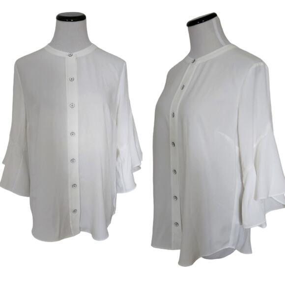 Cabi Flowy Button Front Work Blouse White Small - Picture 1 of 9